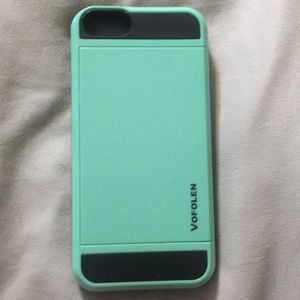 Teal iPhone 5 case with card holder.
